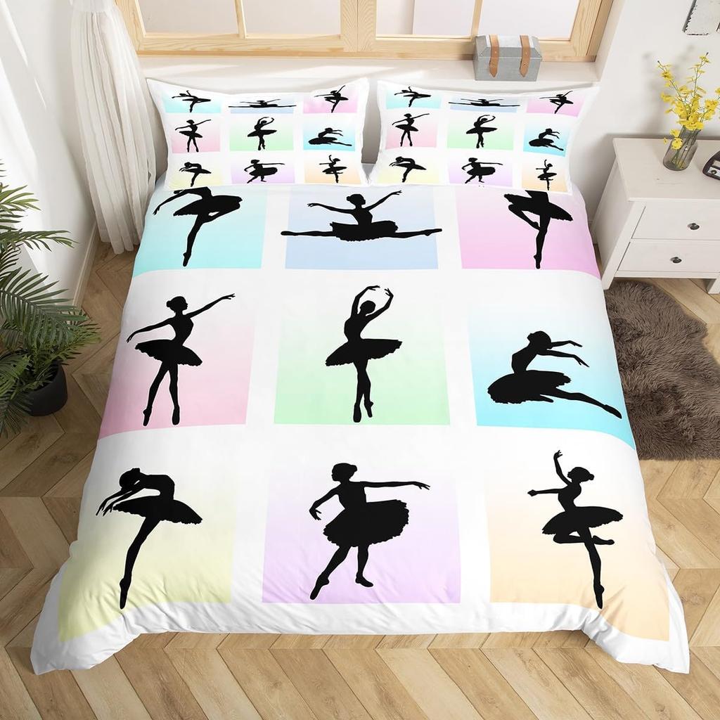 Cartoon Ballet Girl Duvet Cover Twin Queen Size Sport Theme Bedding Set Soft Microfiber Dancer Comforter Cover With 2 Pillowcase