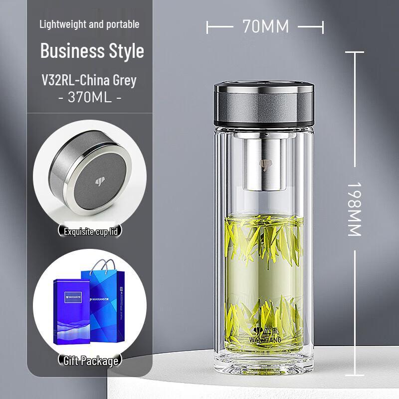 WANXIANG Double-Layer Portable Glass Water Bottle
