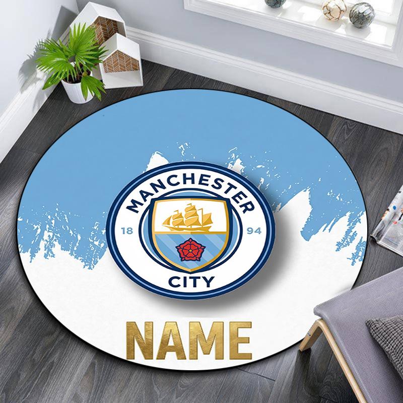 Custom Name MCFC Round Area Rug,Carpet Rug for Living Room Bedroom Sofa Playroom Decor,Non-slip Floor Mat