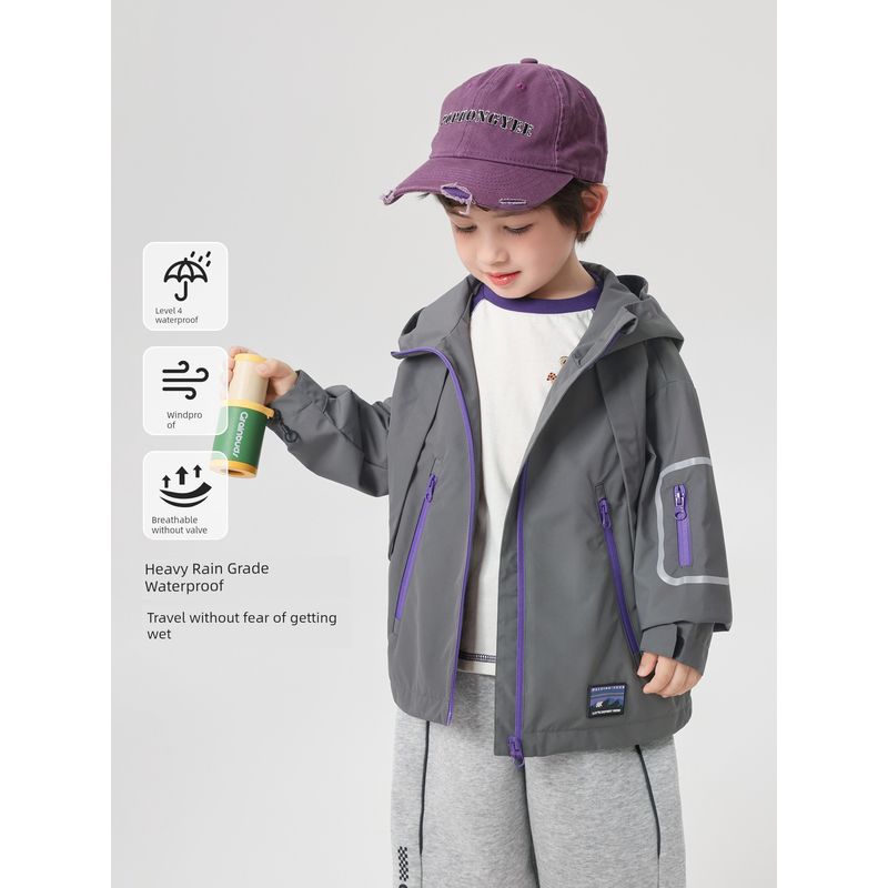 Right-Ou European-Style Boys' Outdoor Windproof Waterproof Jacket, Spring and Autumn 2026 New Children's Clothing, Kids' Windproof Jacket, Trendy