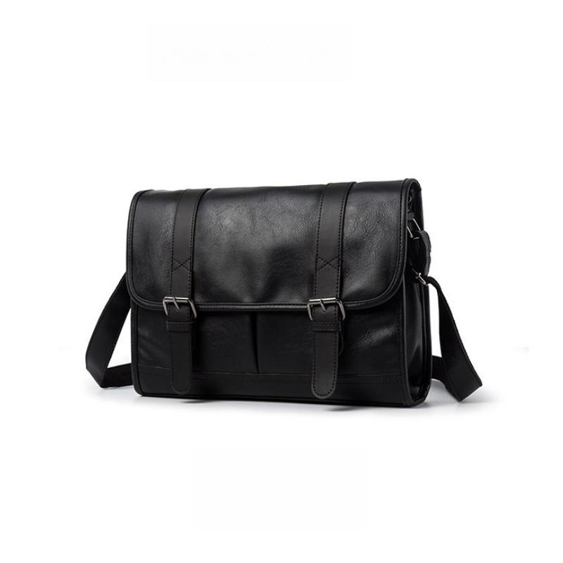 Bolsa Mensageiro de Couro Preto Vintage Bolsa Transversal Clássica para Homens