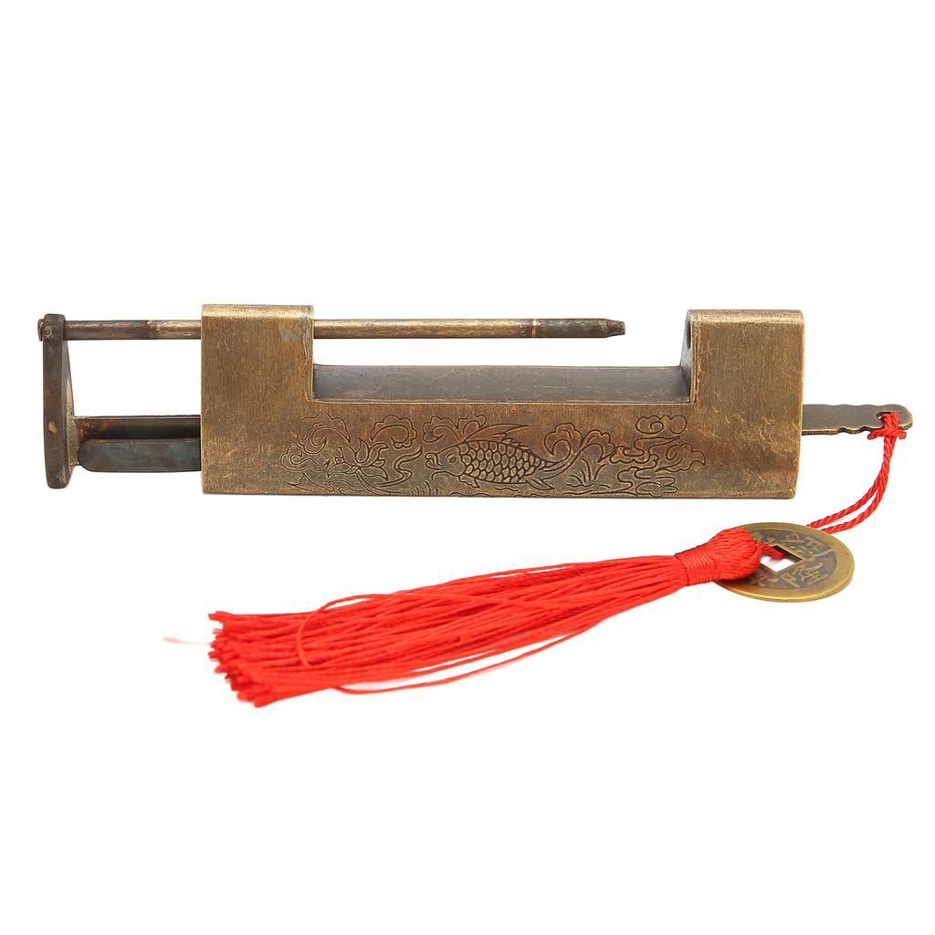 Brass Antique Padlock Spacing 5.9cm Exquisite Rustproof Chinese Old Style Fish Horizontal Padlock