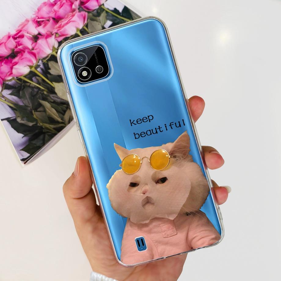For Realme C11 2021 Phone Case RealmeC11 C 11 2021 RMX3231 Back Cover Soft TPU Transparent Silicone Bumper Flower Butterfly