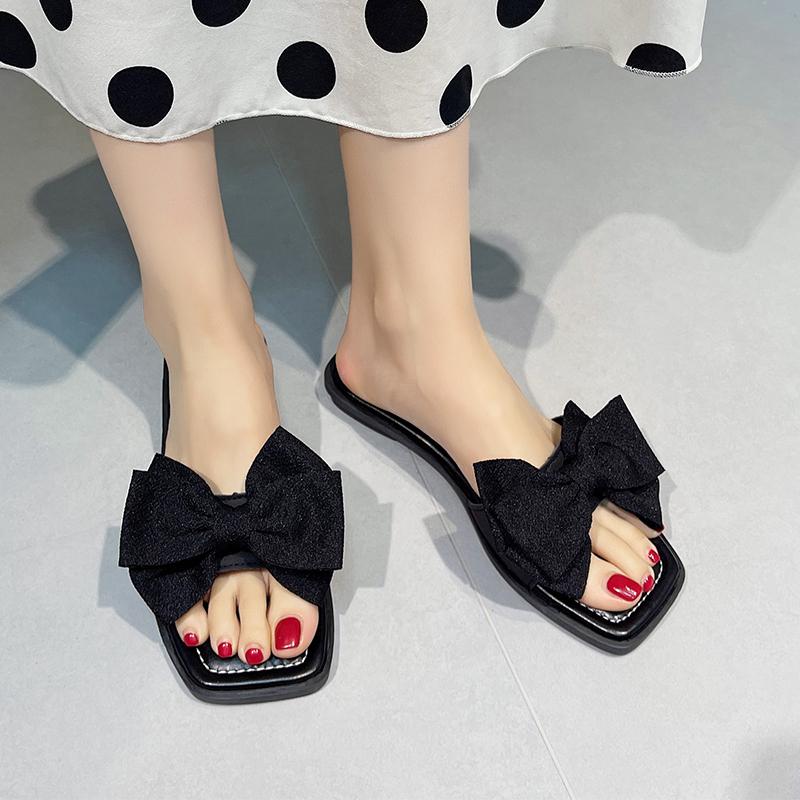 Summer New Bow Fairy Wind Cool Slippers Women's Flat Outside Wear Non-slip Flip Flops