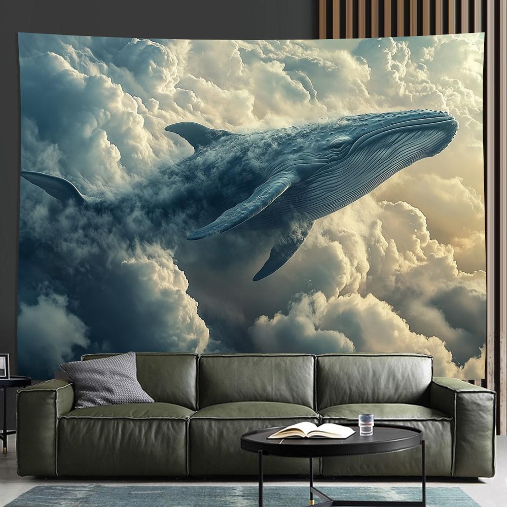 

Flying Blue Whale Theme Digital printing polyester wall hanging tapestry decorative Living room bedrooms Office background gift 74x94cm(29x37in)