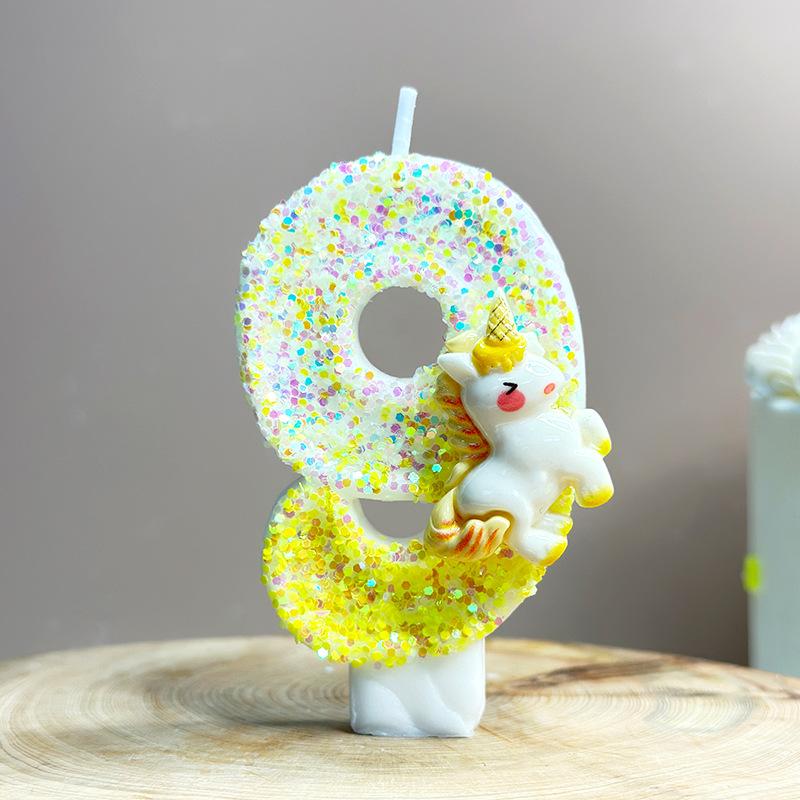 

Unicorn Birthday Candles 0-9 Number Yellow Cake Candle Fashion Cartoon Anime Topper Party Cute Decoration