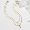 18K Gold Plated Double Layer Necklace with Sun Pendant & Diamond-Inlaid Alphabet Charms