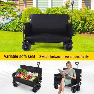 Collapsible Folding Utility Beach Cart Wagon Heavy Duty Large Capacity Fold Wagon Outdoor Trolley Portable Garden Camping Cart