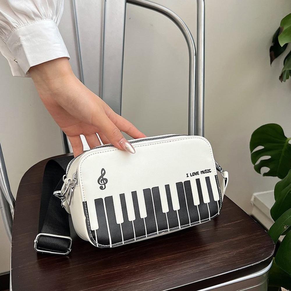 

Crossbody Piano Shoulder Bag Vintage PU Leather Bag Trendy Mini Square Bag Girls білий