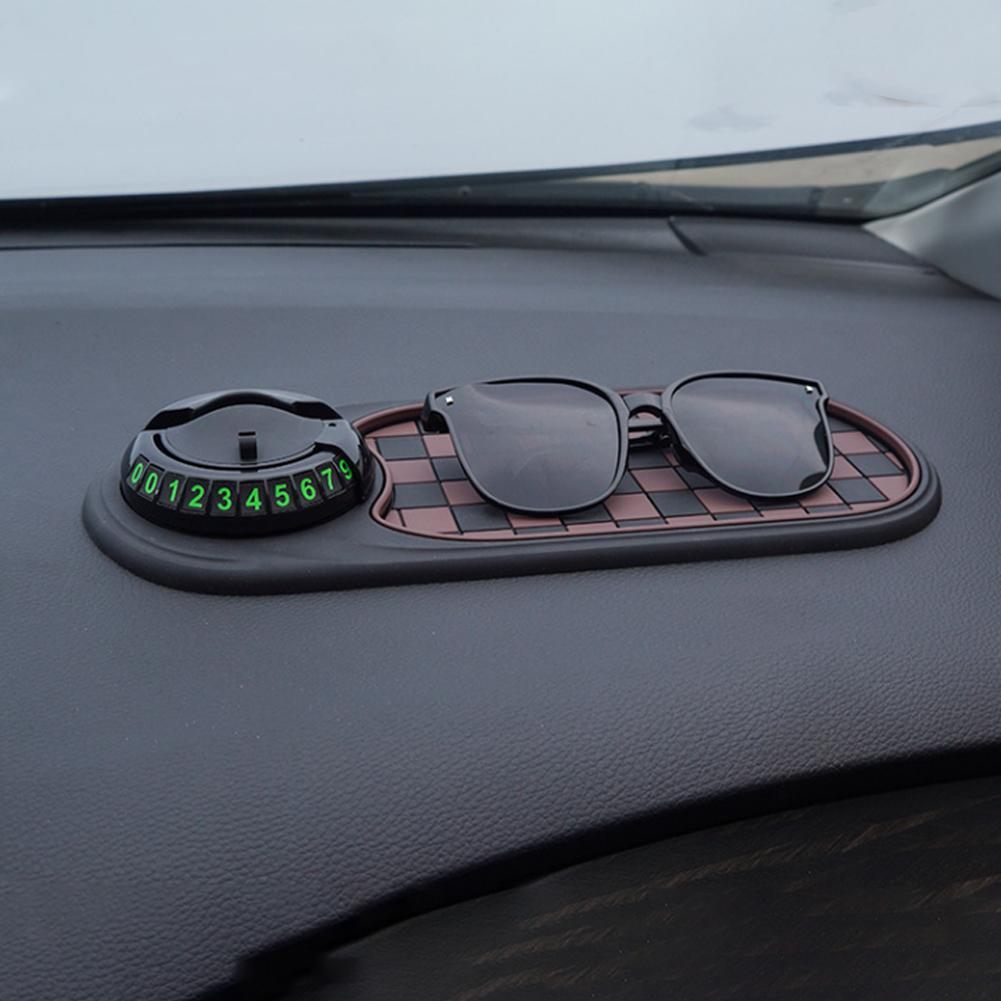 Multifunction Car Anti-Slip Mat, Rotatable Anti Skid Car Dashboard Pad with Temporary Parking Numbe, Universal Car Phone Holder