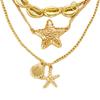 Seashell Starfish Pendant Necklace Coastal Style Layered Necklace Three Chains Necklace for Women Summer Beach Vacation Holiday Jewelry