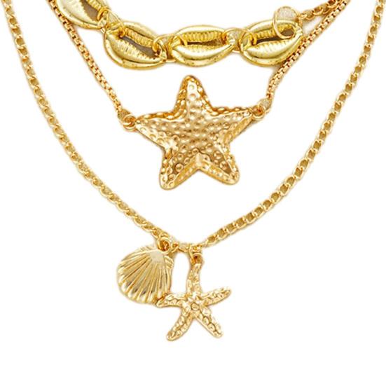 Seashell Starfish Pendant Necklace Coastal Style Layered Necklace Three Chains Necklace for Women Summer Beach Vacation Holiday Jewelry