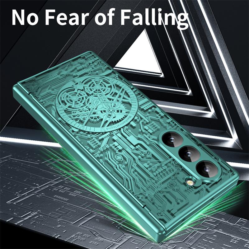 For For Samsung Galaxy Z Fold 7 6 5 4 3 5G Fashion Hinge Mechanical Electroplating Phone Case Screen Protector 360° Protective Cover