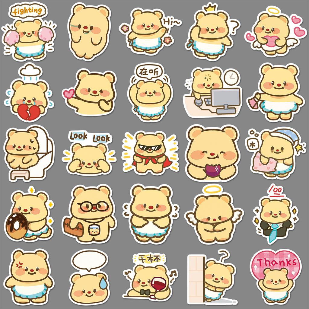 50 Butter Bear Doodle Stickers Cartoon Cute Emoji Pack Creative Decorative Water Cup Mobile Phone Small Mochi Stickers