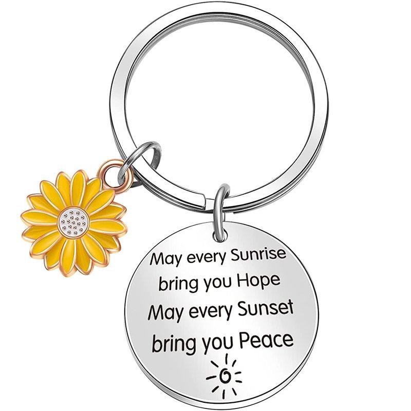 Versatile Stainless Steel Key Sunflower Accessory Keychain Send To Friends Thanksgiving Small Gift Laser In Stock Keychain for Backpack Bag Pendant