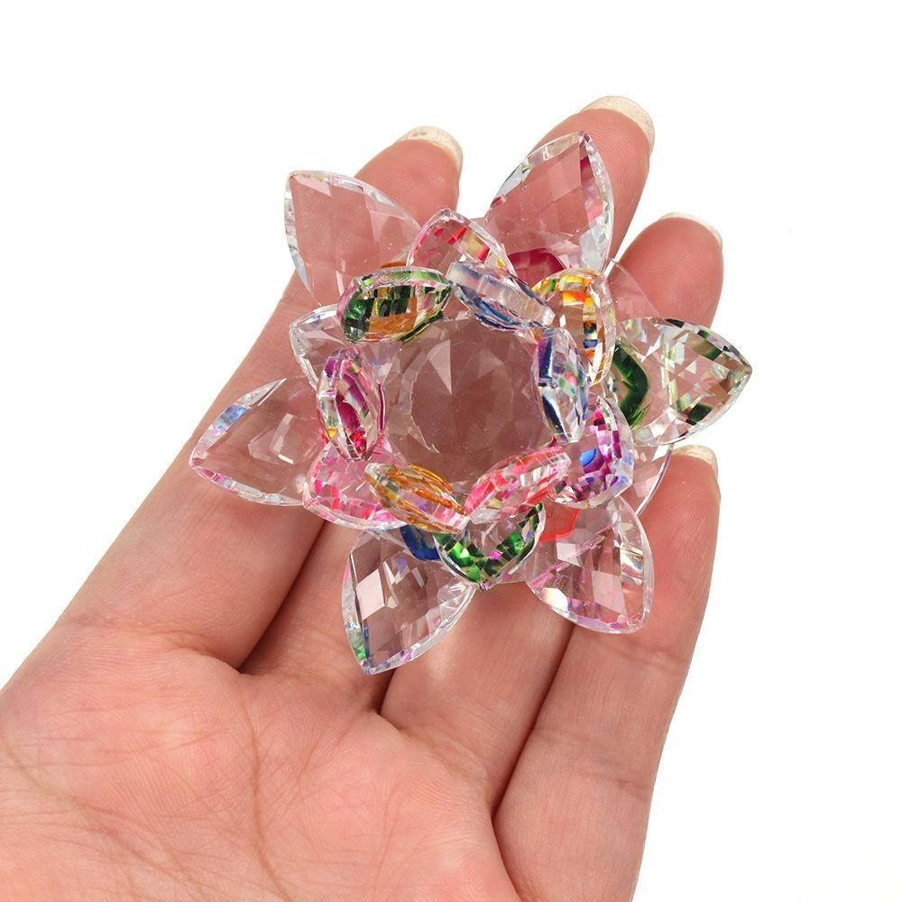 Fiori di Loto di Cristallo Riflessione del Colore Antiscivolo Robusto Vetro Fiore di Loto Decorazione Feng Shui 3 Strati Portafortuna Statuetta Fiore di Cristallo