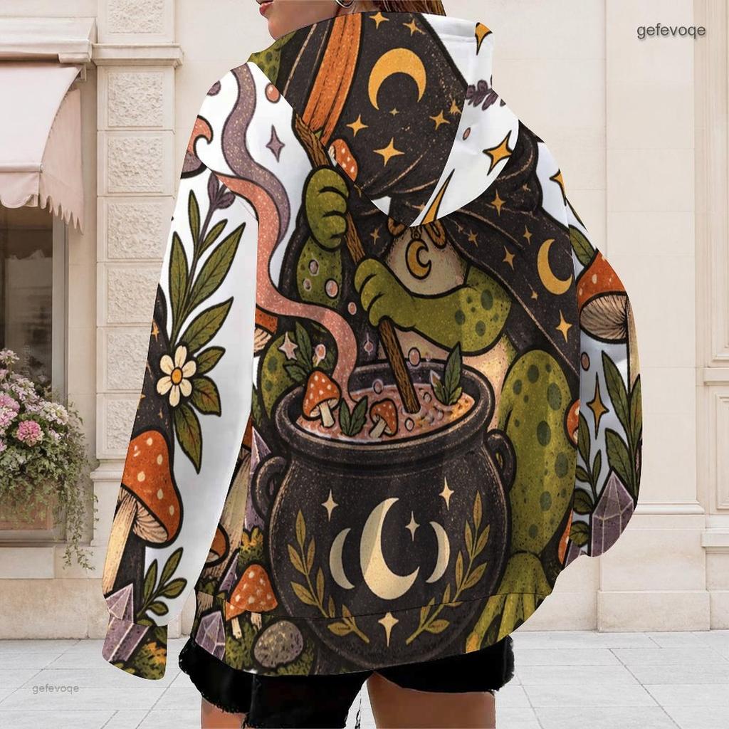 Women Plus Size White Zip Up Hoodie Long Sleeve Halloween Dachshund Printed Drawstring Hood With Pockets