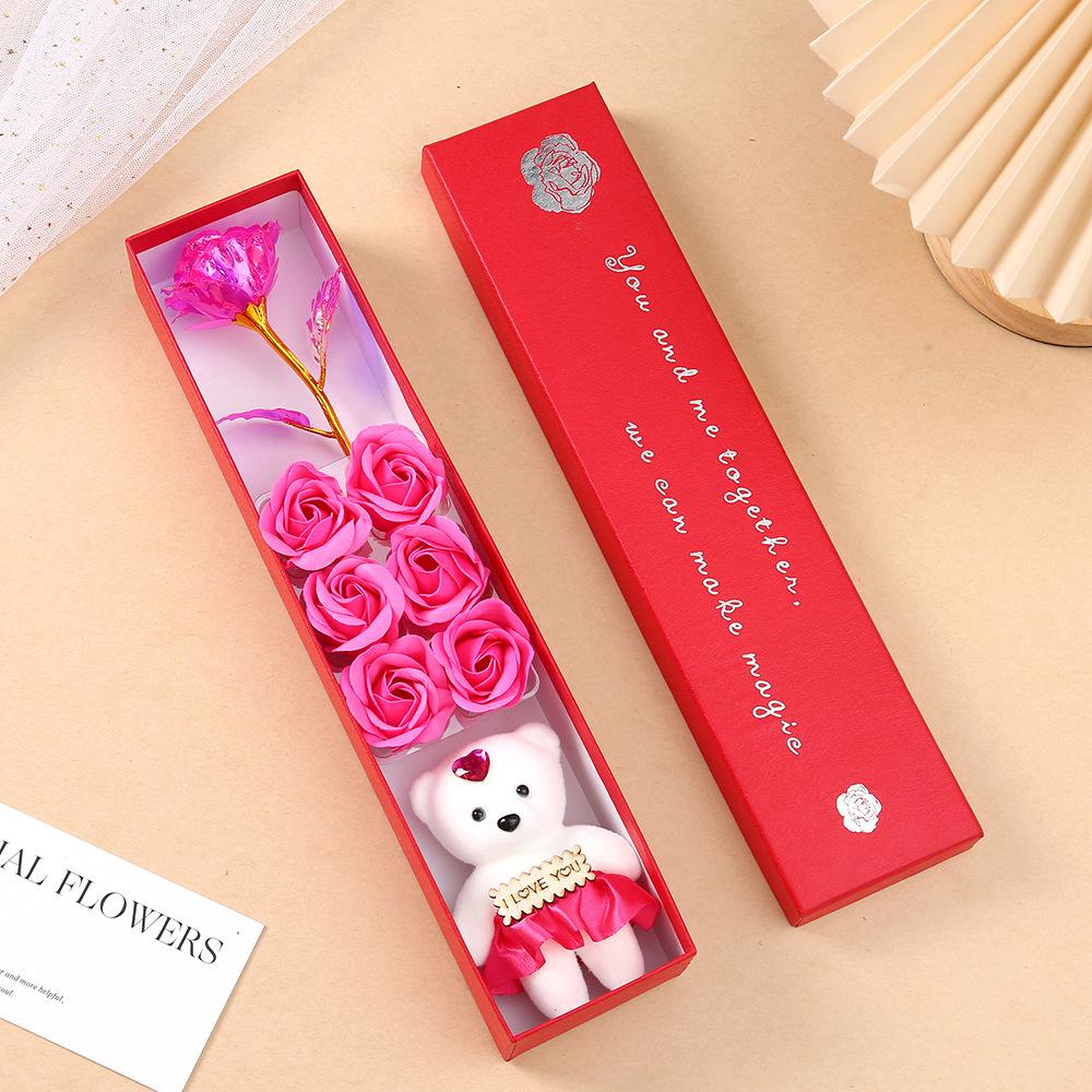 Gold Foil Rose 24k Gold Plush Bear Gift Box Artificial Flower Gift Plush Valentine'S Day Flower For Wedding Valentine'S Day