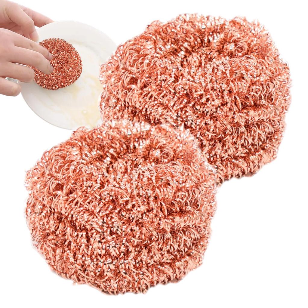2 Pieces Copper Wire Pot Scrubbers Cleaning Supplies Dishwashing Sponge Brush Dish Cleaning Brush Kitchen Scrub Pads