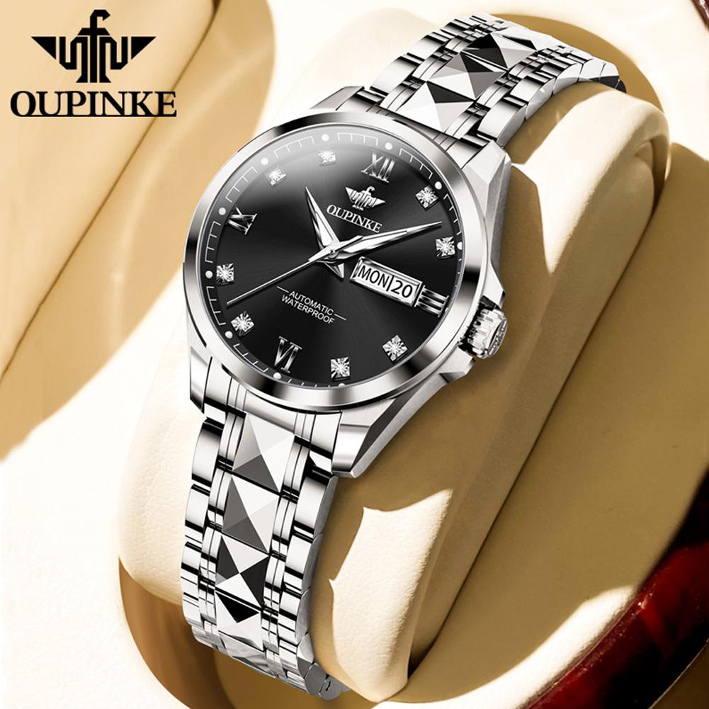 OUPINKE Women's Watch Luxury Automatic Diamond Scale Mechanical Fashion Clock Dual Calendar Waterproof Watch For Women 3262