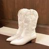Western cowboy boots women's 2025 new autumn retro embroidery pointed thick heel but knee mid-tube knight boots