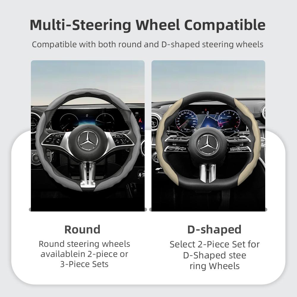 Steering Wheel Cover for Mercedes-Benz, Wave-Shaped Sporty Design, Breathable Leather, Segmented, Non-Slip, Sweat-Absorbing Protective Case