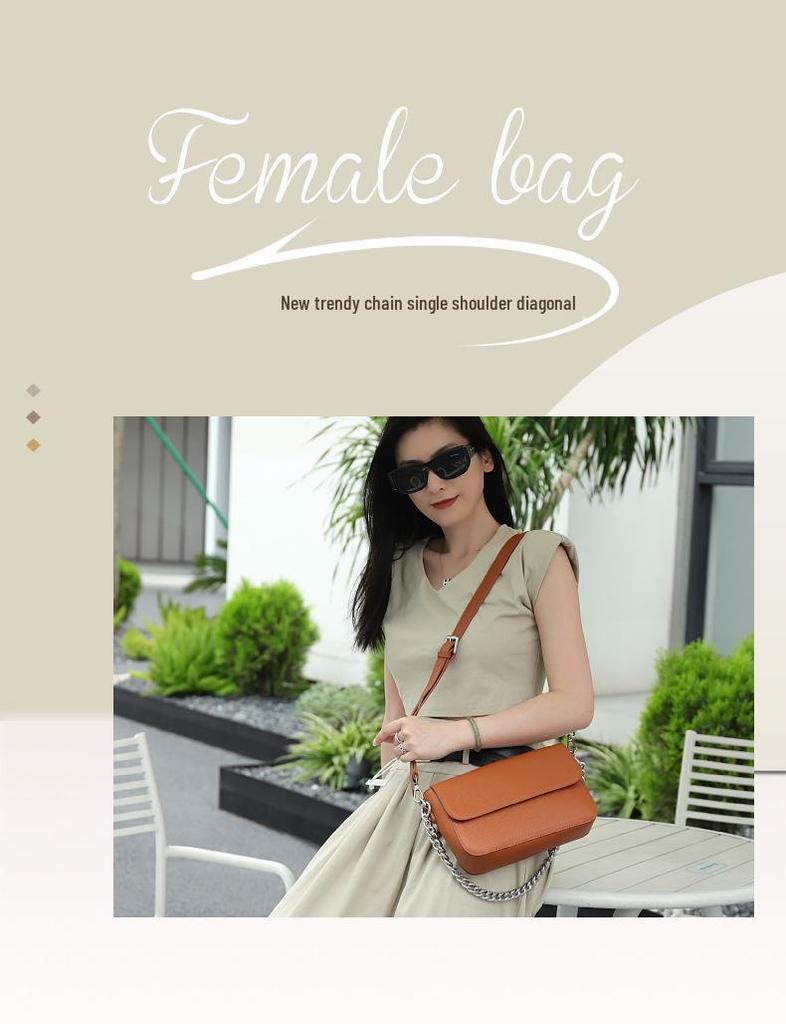 Korean Style Cowhide Chain Shoulder Bag - Elegant Summer Fashion for Women