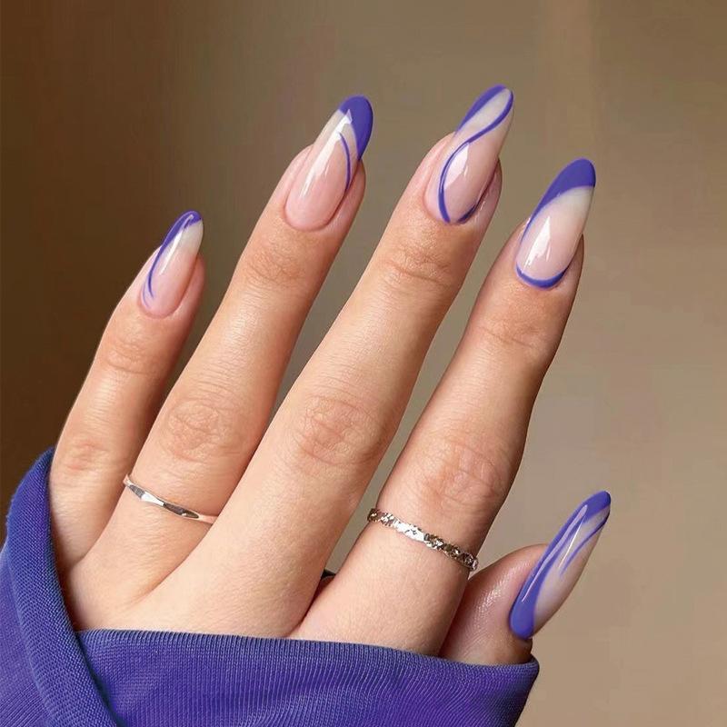 Nail art piece Wear nail purple French manicure line Nail piece Nail piece Nail piece Press on nail