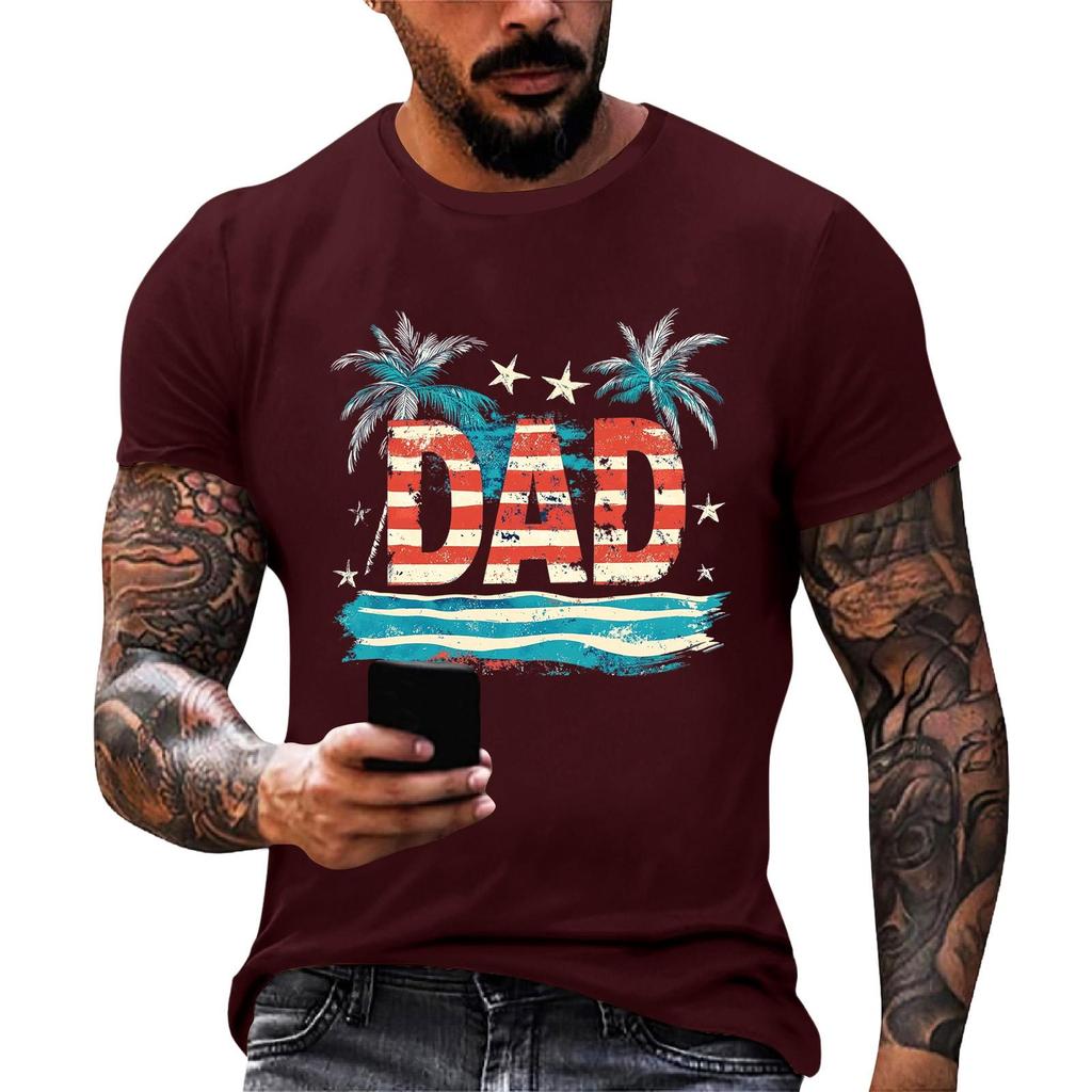 Men's Loose Fit Short Sleeve T Shirt Dad Flag Print Summer Casual Daily Wear Comfortable Lightweight Top for Outdoor Activities