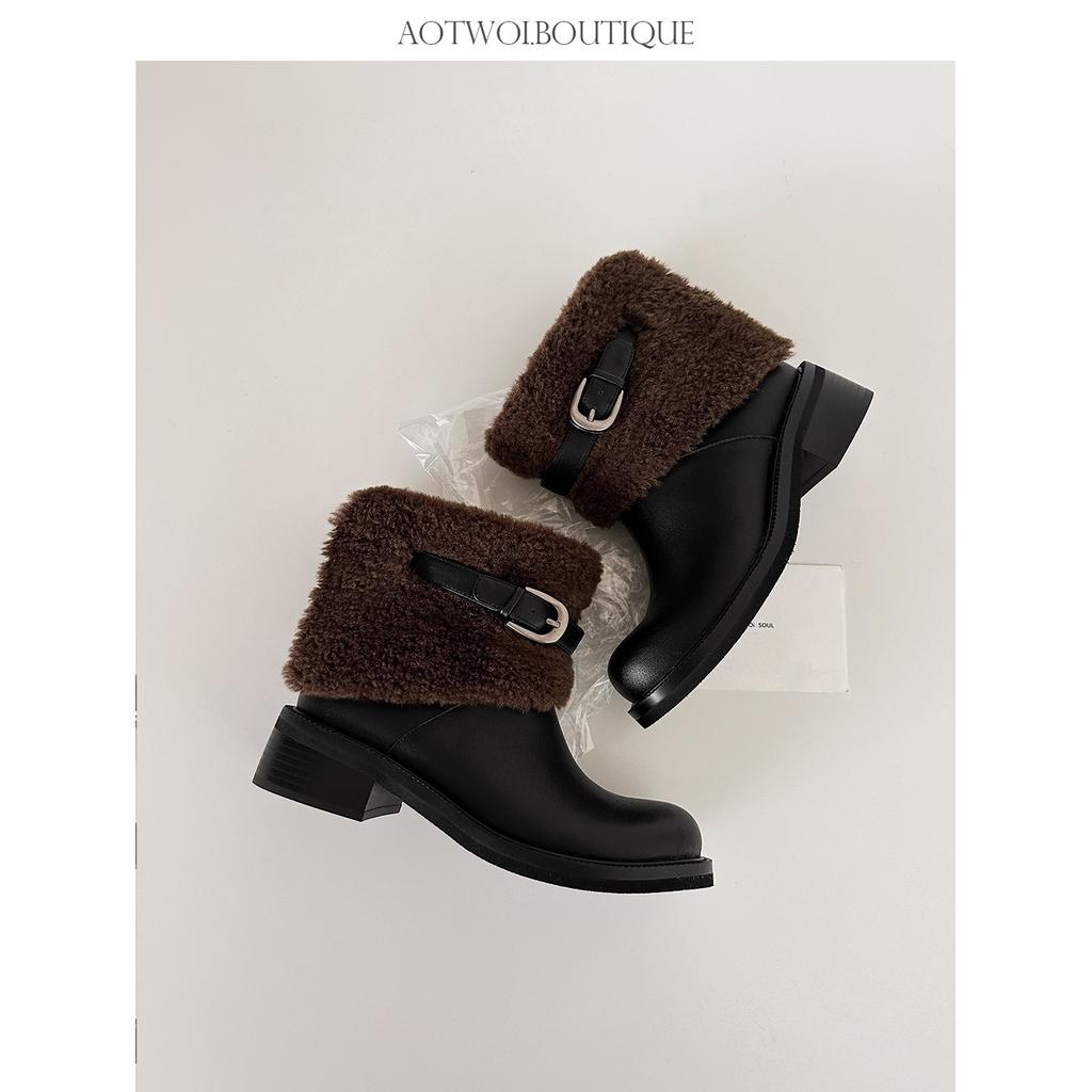 Women's lightweight thick sole winter thermal insulation fur one snow boots non-slip cushioning wear casual sports cotton boots