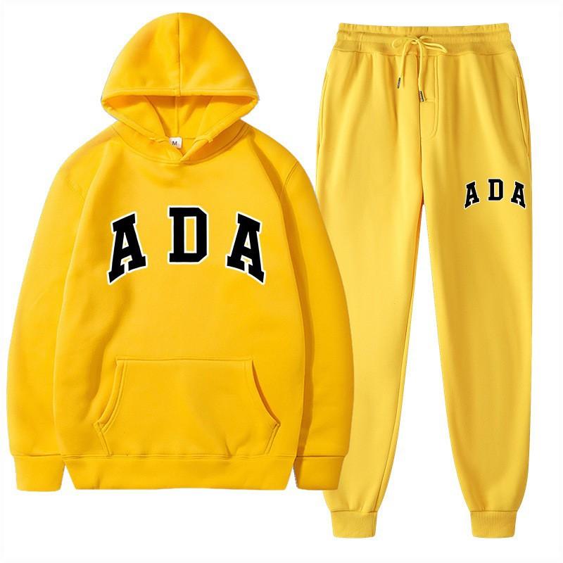 European and American Hot Casual Versatile Letters Loose Hooded ADA Sweater Velvet Men's and Women's 2-piece Set