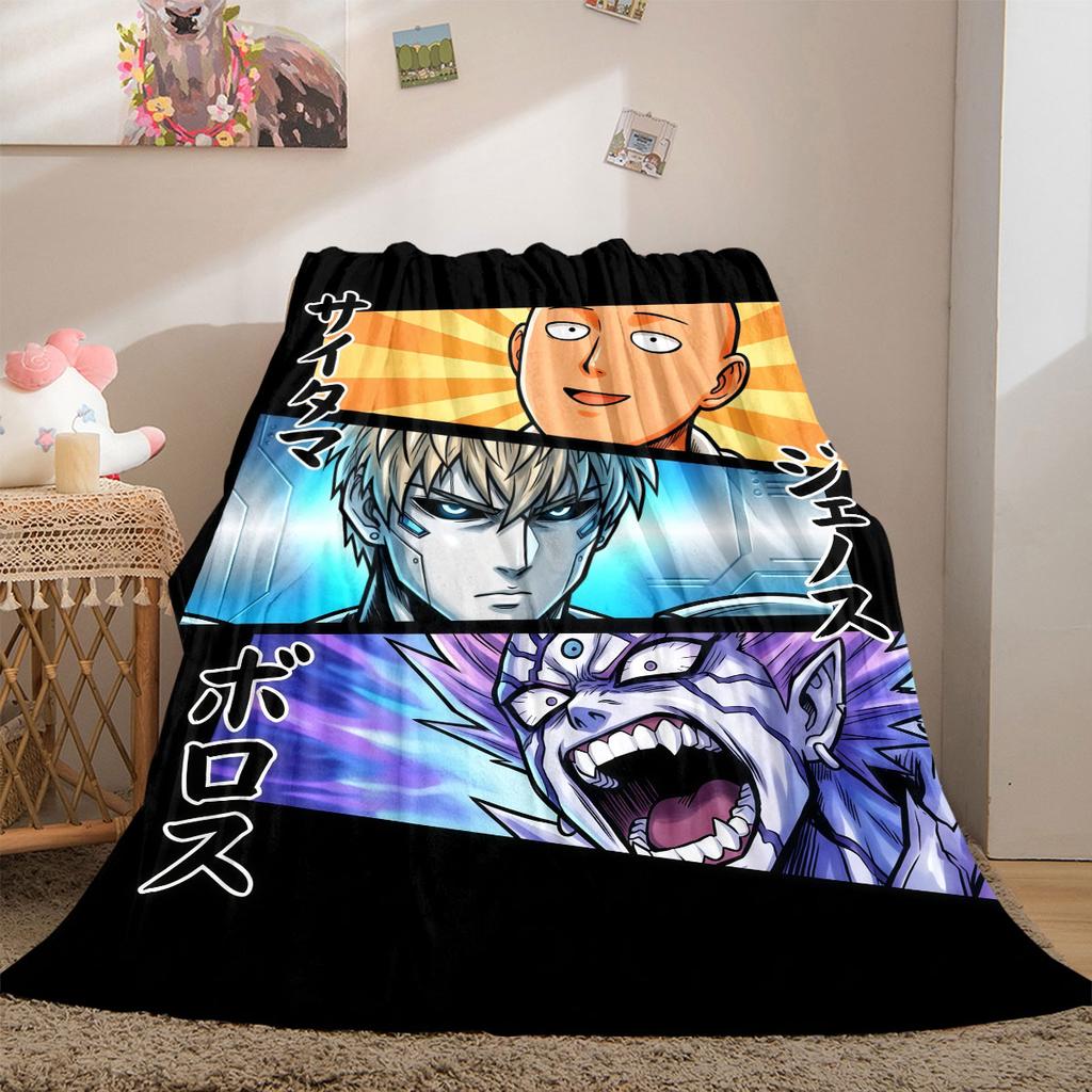 One Punch Man Trendy 2D Print Flannel Blanket, Cartoon Theme for Home Decor, All-season Bed Travel Blanket_LIAN