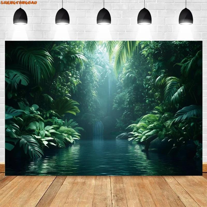 Tropical Jungle Tapestry, Green Forest Waterfall Nature Wall Hanging for Bedroom Living Room Home Decor 100X70CM