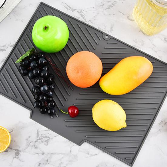 Tapis de séchage en silicone pour vaisselle avec drainage rainuré Résistant à la chaleur Protection de plan de travail pour cuisine Tapis antidérapant pour évier Réfrigérateur Tiroir