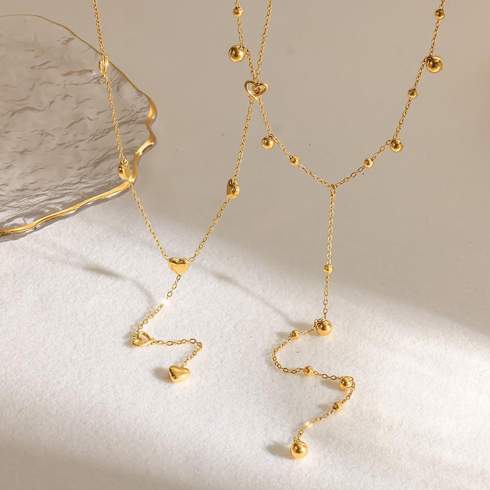 European and American Ins Light Luxury Fashion Plated 18k Gold Round Beads Love Fringed Pendant Necklace Stainless Steel Jewelry Niche Design