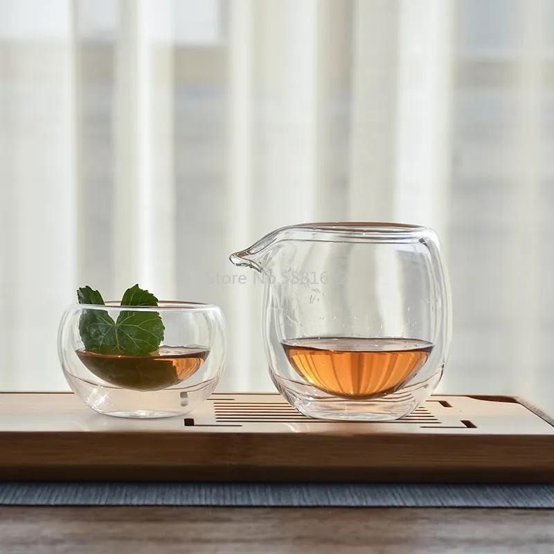 100ml/200ml Žáruvzdorná Čirá Dvouvrstvá Skleněná Čajová Konvička Gongdao Čajový Šálek Cha hai fair mug