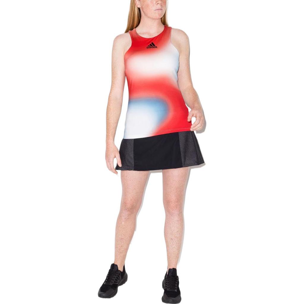 adidas Logo Print Pattern Round Neck Sleeveless Sports Tank Top Women Tops Red HA7614