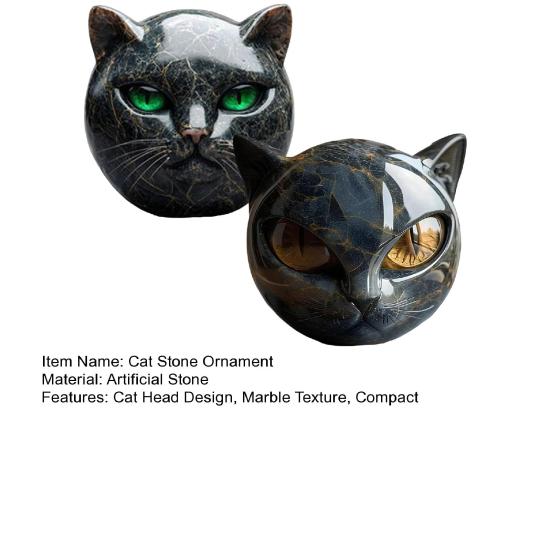 Black Cat Stone Marble Texture Cat Head Sculpture Hand-Carved Healing Stones Keepsake Gift for Cat Lovers Women Men