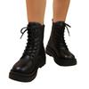 Large size autumn and winter new leather Martin boots women's round head platform women's lace-up fashion boots