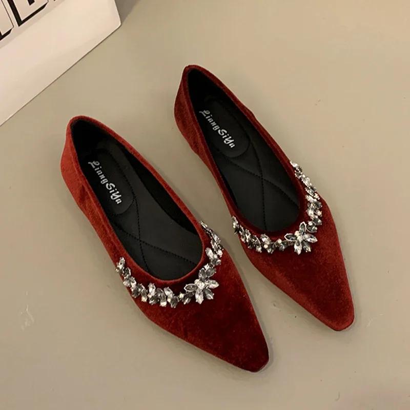 Elegant Women Crystal Flats Loafers Shoes Fashion Pointed Toe Shallow Sandals 2025 Summer New Luxury Dress Woman Shoes for Women