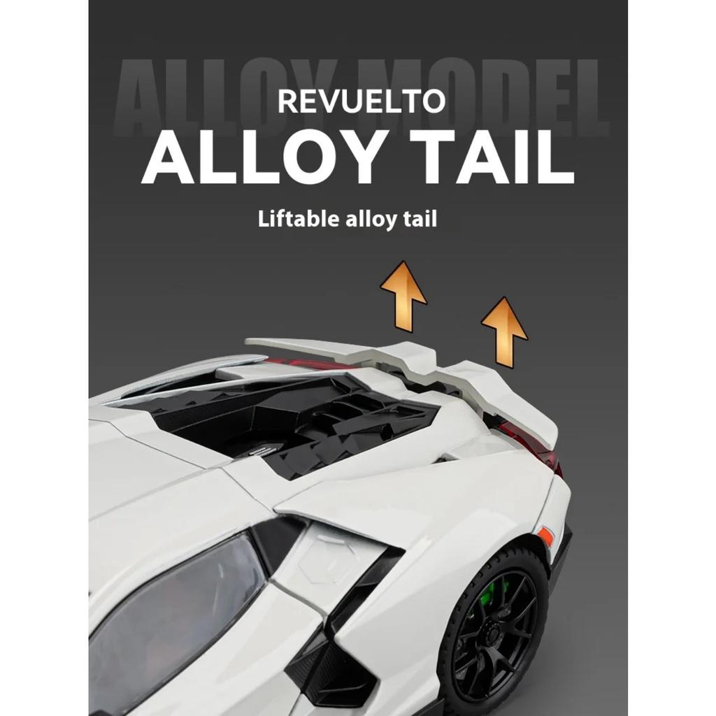 מודל מכונית סופרקר למבורגיני Revuelto בקנה מידה 1/24, סגסוגת יציקת מתכת, עם סאונד ואור, מתנת יום הולדת לחבר, לאוסף, לתחביב, לקישוט