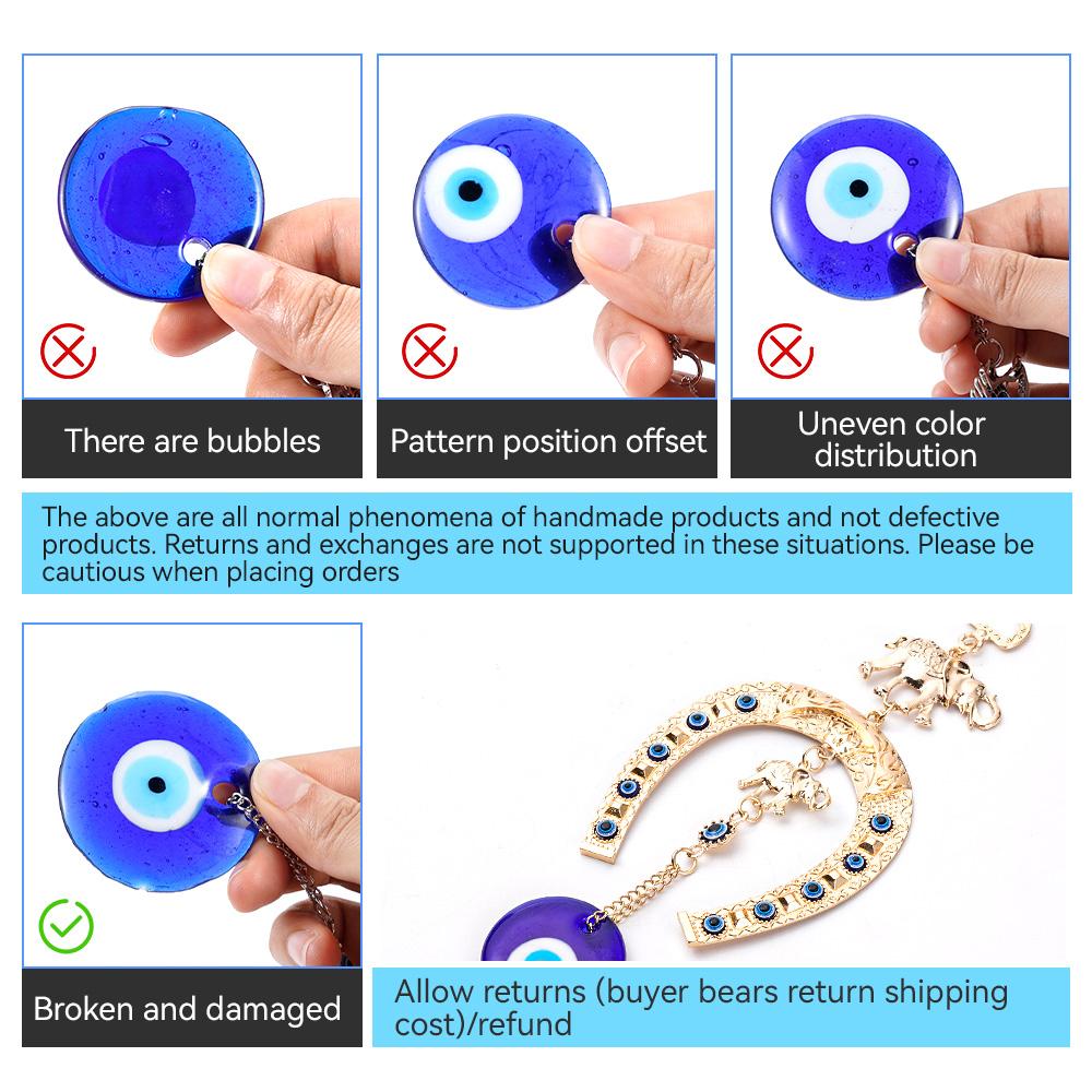 Turkish Blue Glass Eye Amulet Horseshoe With Elephant Ribbon Ethnic Wall Hanging Lucky Pendants Wind Chimes Home Car Decoration