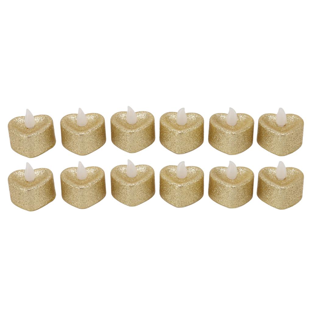 12 PCS LED Candle Lamp Gold Powder Heart Shape Tea Lights Secret Room Props for Christmas Wedding Party
