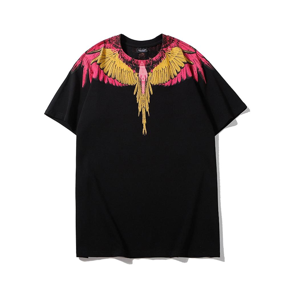 Marcelo Classic Phantom Wings Short Sleeve T-Shirt with Colorful Feathers and Lightning Design