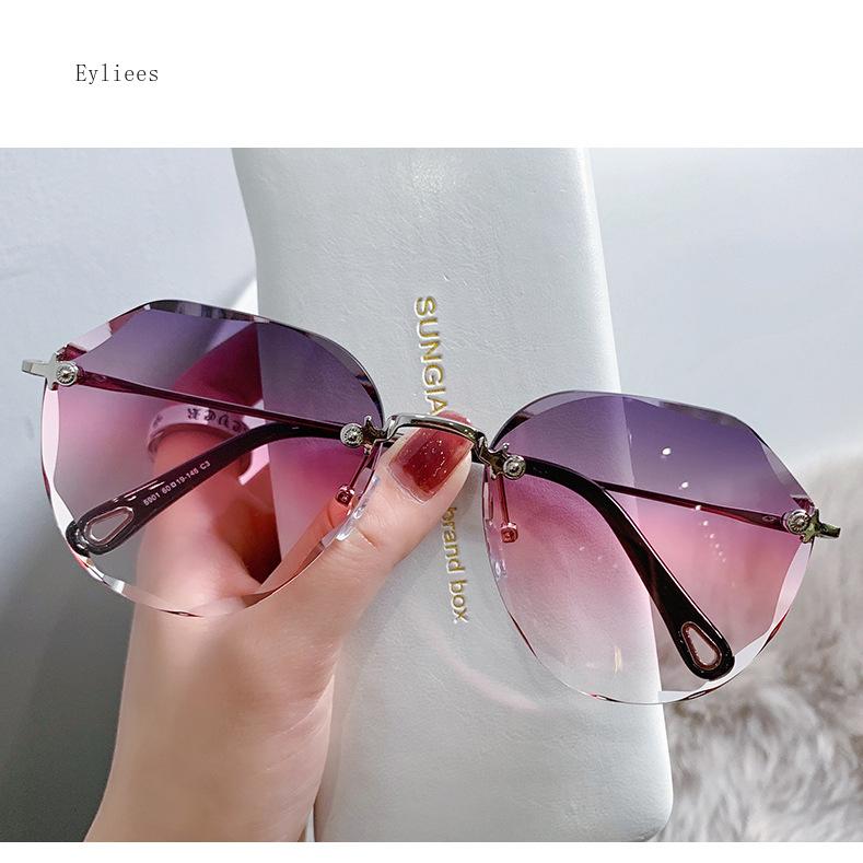 Rimless Sunglasses Women'S Retro Metallic Sun Glasses Uv Protection New Fashion Cutting Lens Eyewear Uv400 Sun Glasses