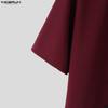 INCERUN Summer Men Lapel Neck Short Sleeve Vintage Knot Casual Shirts Tops