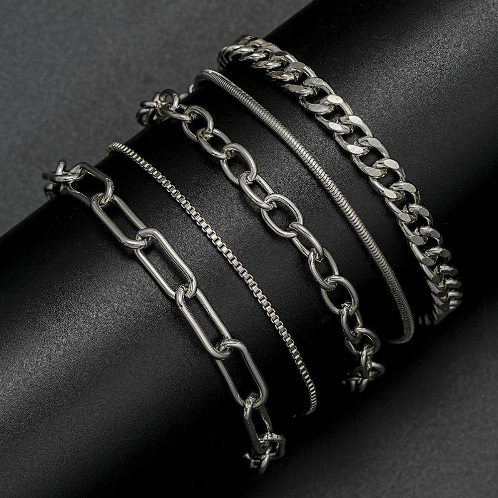 5 Teile/satz Mode Silber Armband Set Multilayer Metall Kette Armbänder für Frauen Schmuck Zubehör