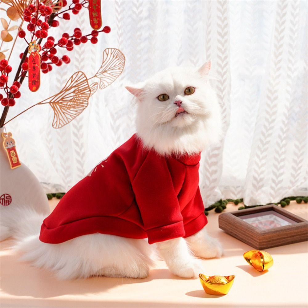 New Chinese Zodiac Dragon Print Pets Hoodie Winter Warm Small Dog Pets Coats Red Cats Coat