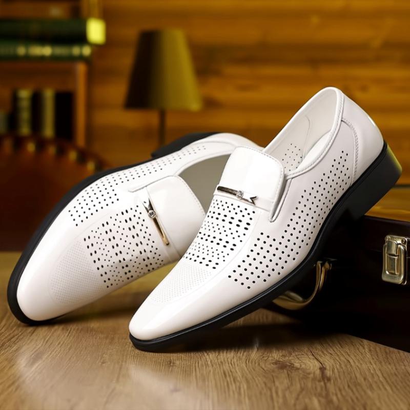 

Дизайнерская Новая Мужская Летняя Обувь из Лакированной Кожи с Перфорацией, Дышащая, с Острым Носком, Мужские Повседневные Лоферы, Свадебная Формальная Обувь 46