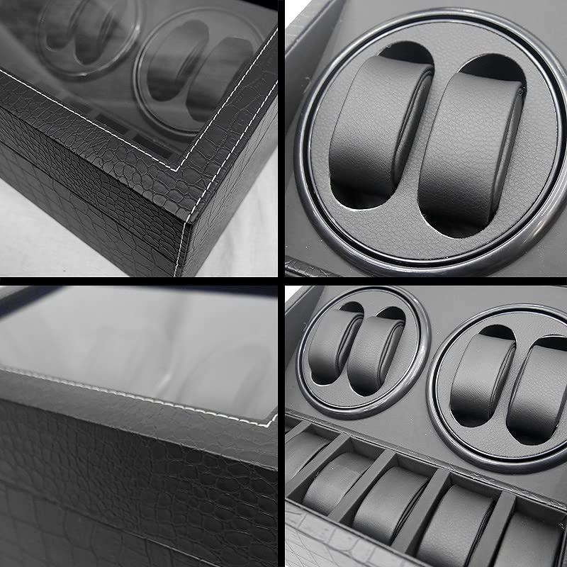 WNJAPAN Watch Holds 4 or 10 Automatic Quiet Popular Interior Crocodile Black PU Leather Winder, WM-02KU, Watches, Operation, Gift, Decor, Embossed,